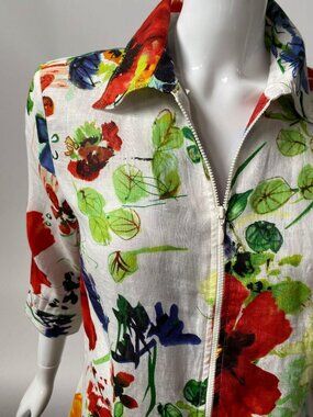 Coldwater Creek Floral Linen Zip Jacket